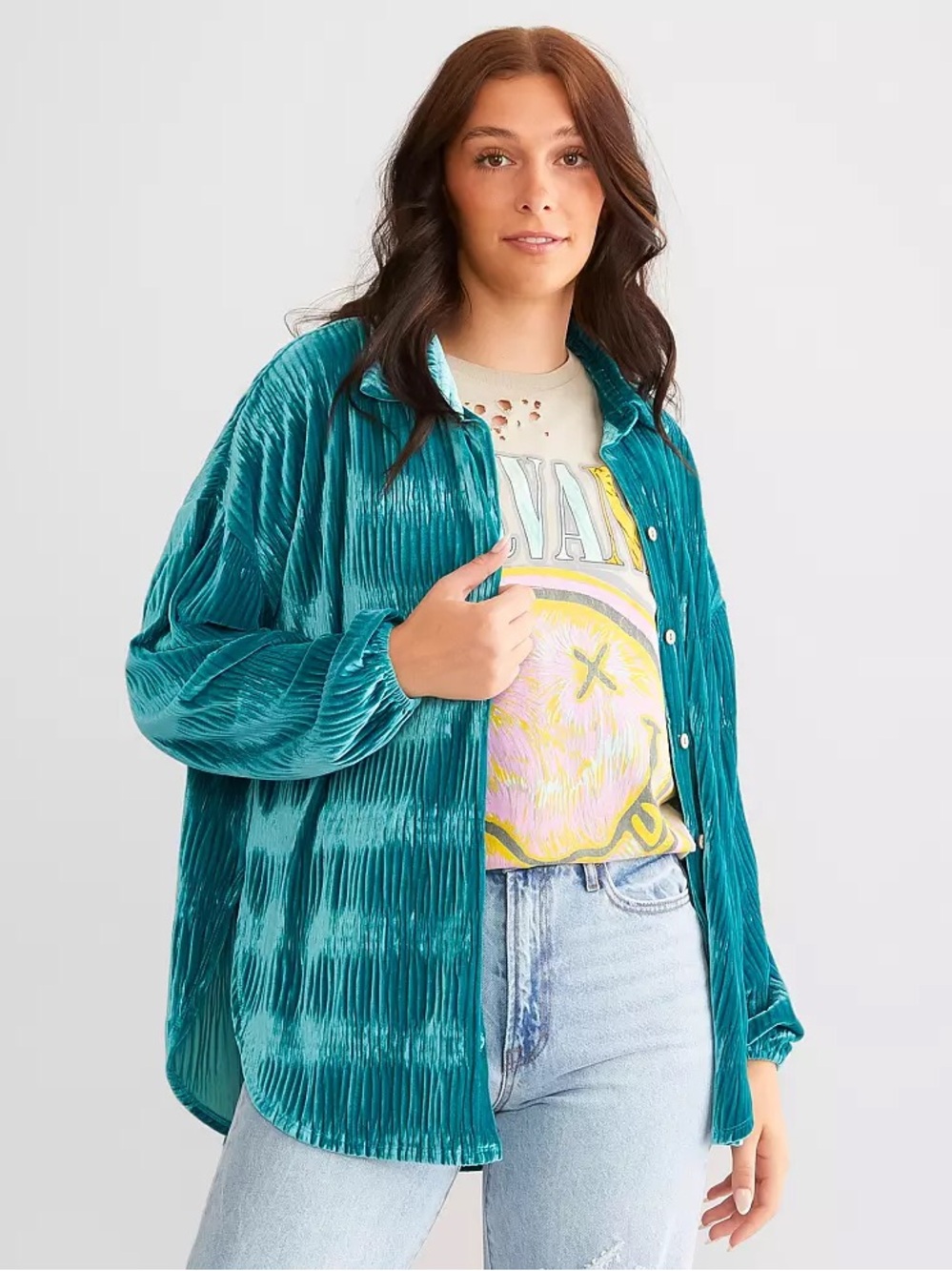 Daytrip Teal Velvet Shirt
